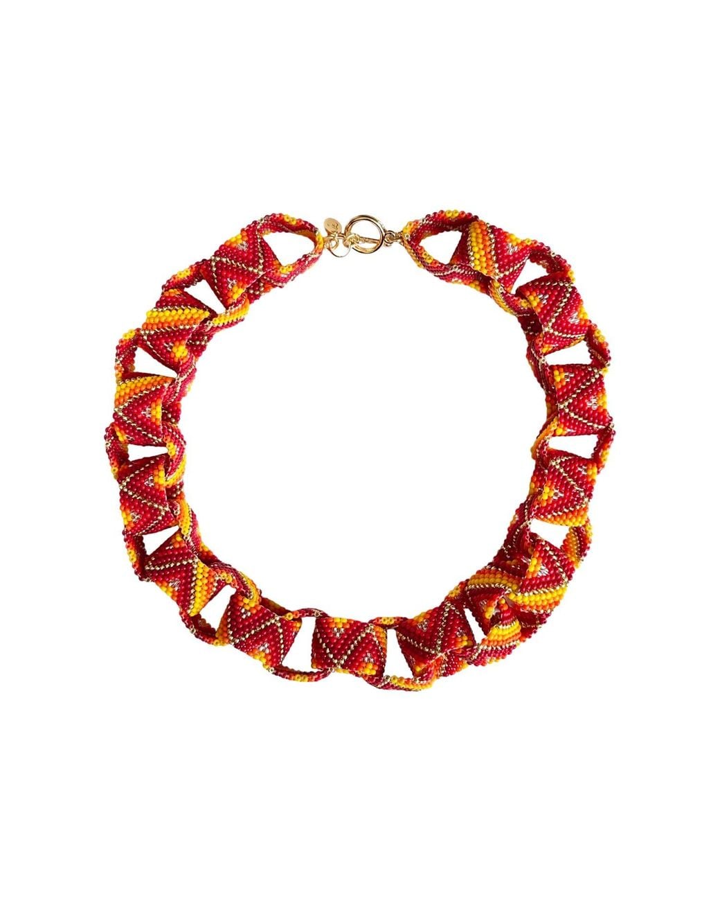 Iliana Arrazola Red Bold Chunky Link Necklace, And, Glass Beads, Beaded Jewelry