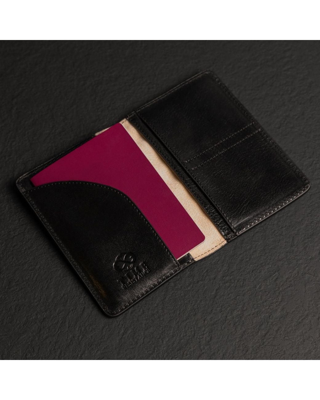 Time Resistance Black Small Leather Passport Holder For
