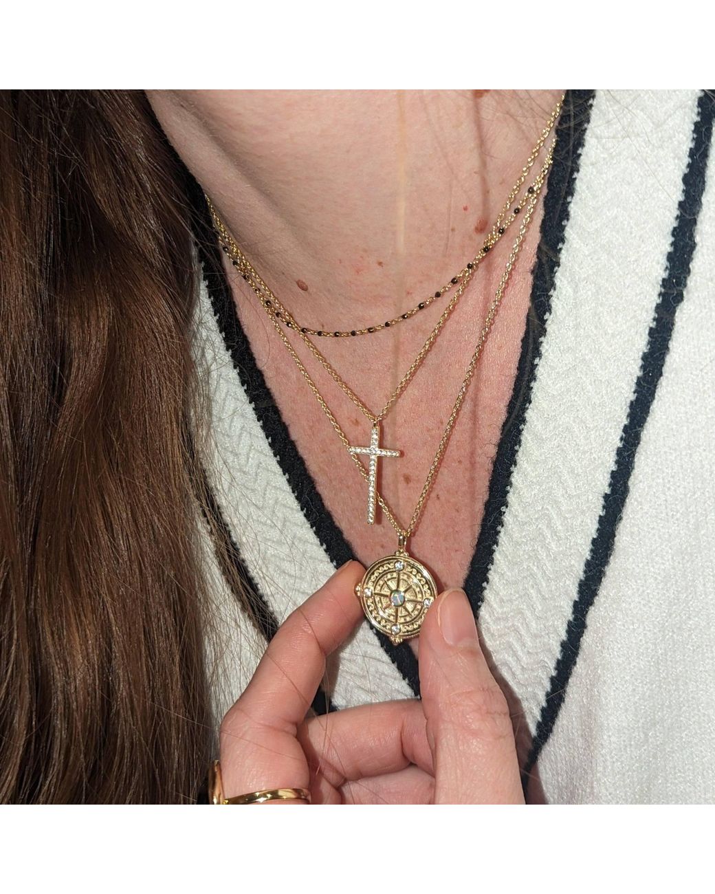 KAMARIA Metallic Compass & Opal Medallion Necklace