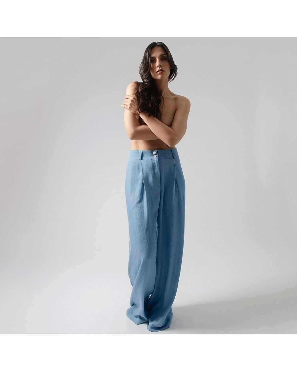 Audrey Vallens Blue Denim Tencel Trouser