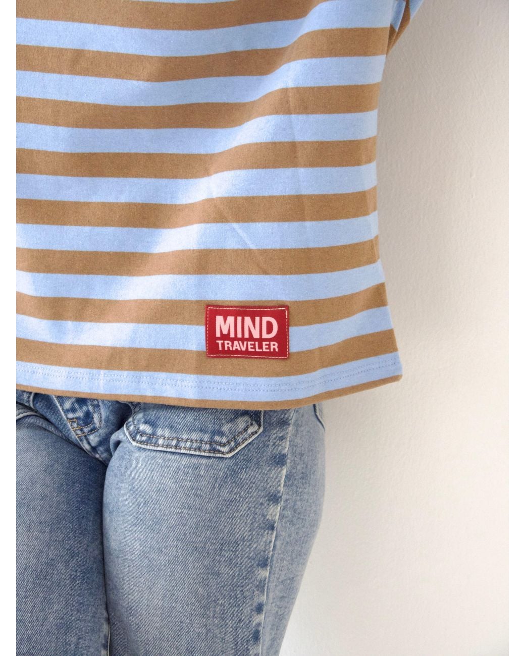 Mind Traveler Blue Striped Núria Long Sleeve Top With Contrast Neck