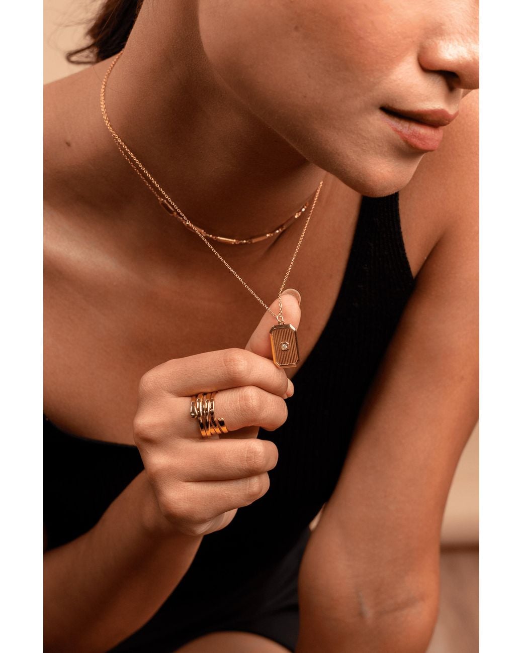 Zynnia Collective Metallic Octagon Textured Pendant Necklace