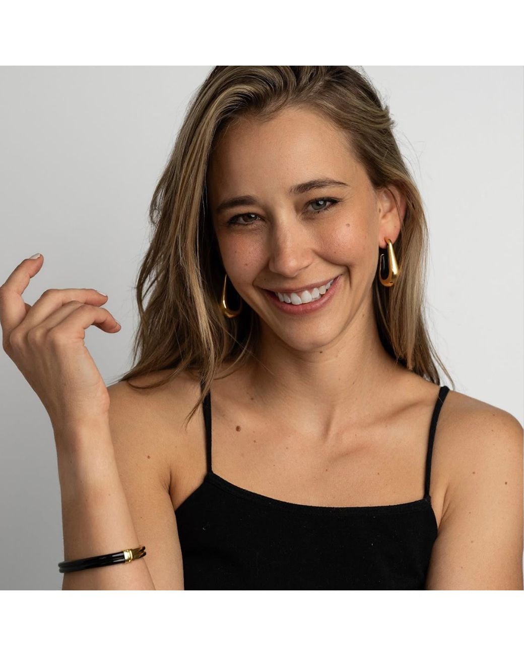 Gold & Honey Metallic Drop Hoop Earrings