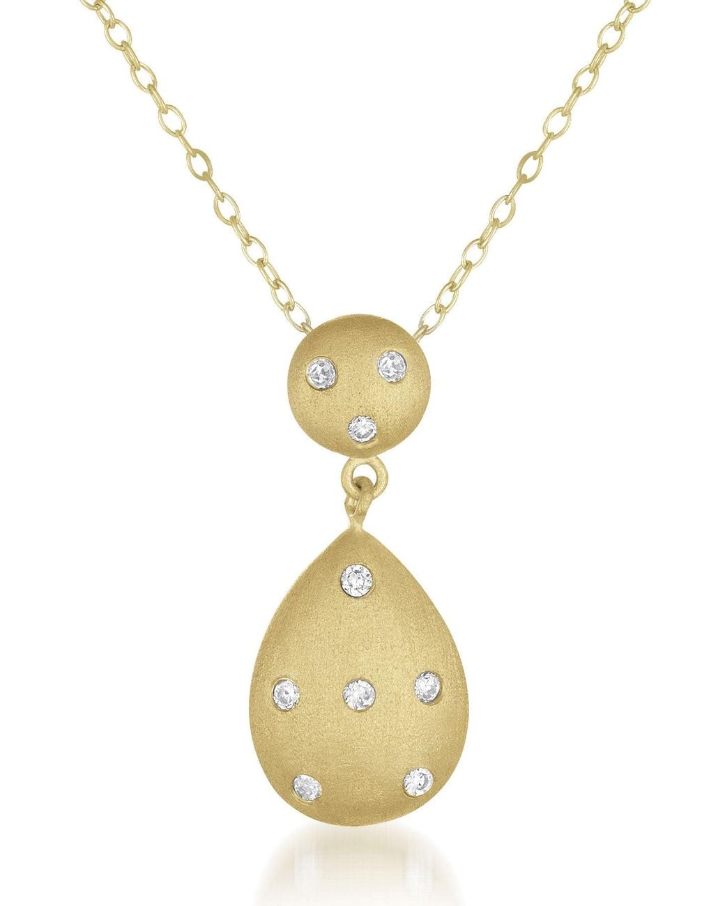 Genevive Jewelry Metallic Sterling Overlay Clear Cubic Zirconia Accent Tear Drop Pendant Necklace