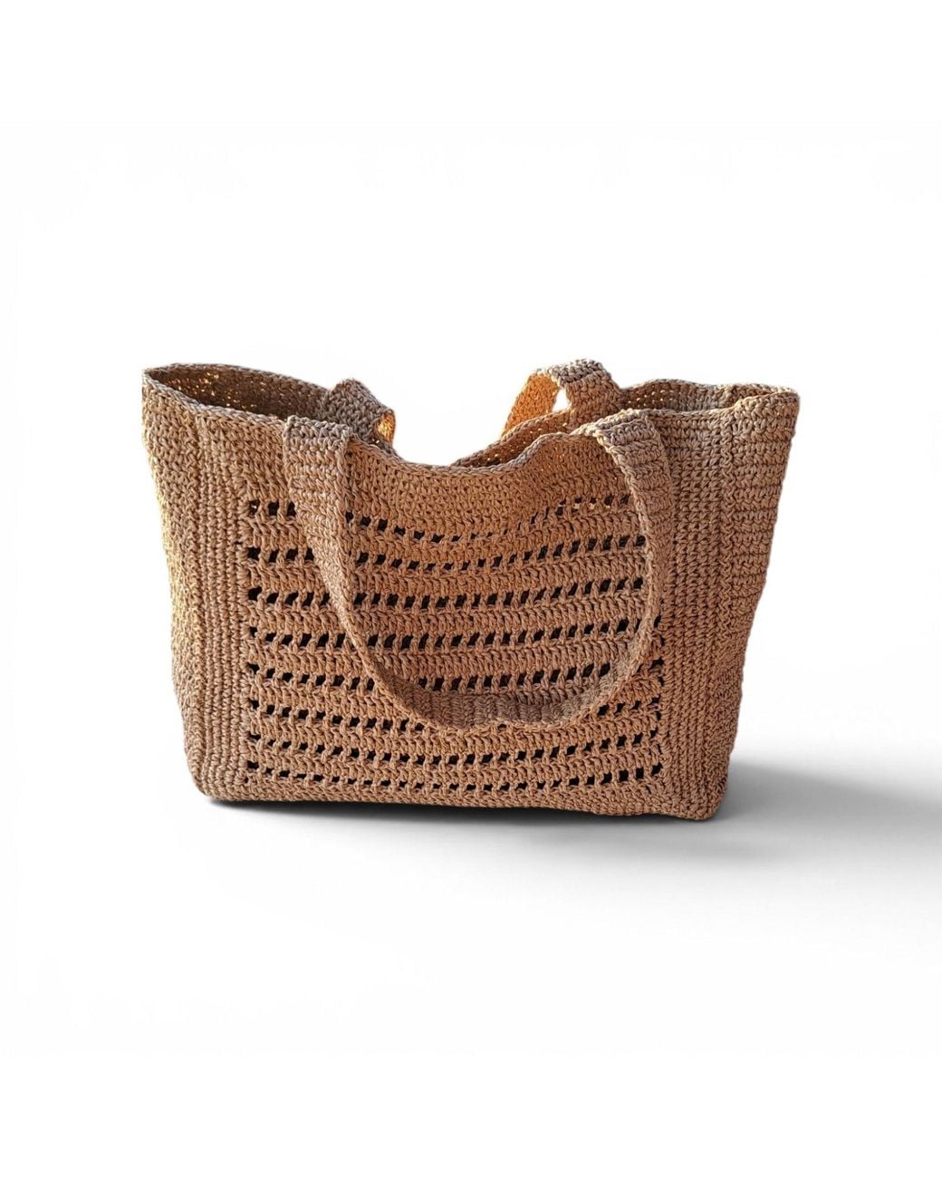 Springmoonatelier Brown Handmade Raffia Tote Bag – Stylish, Spacious Beach & Everyday Shoulder Bag