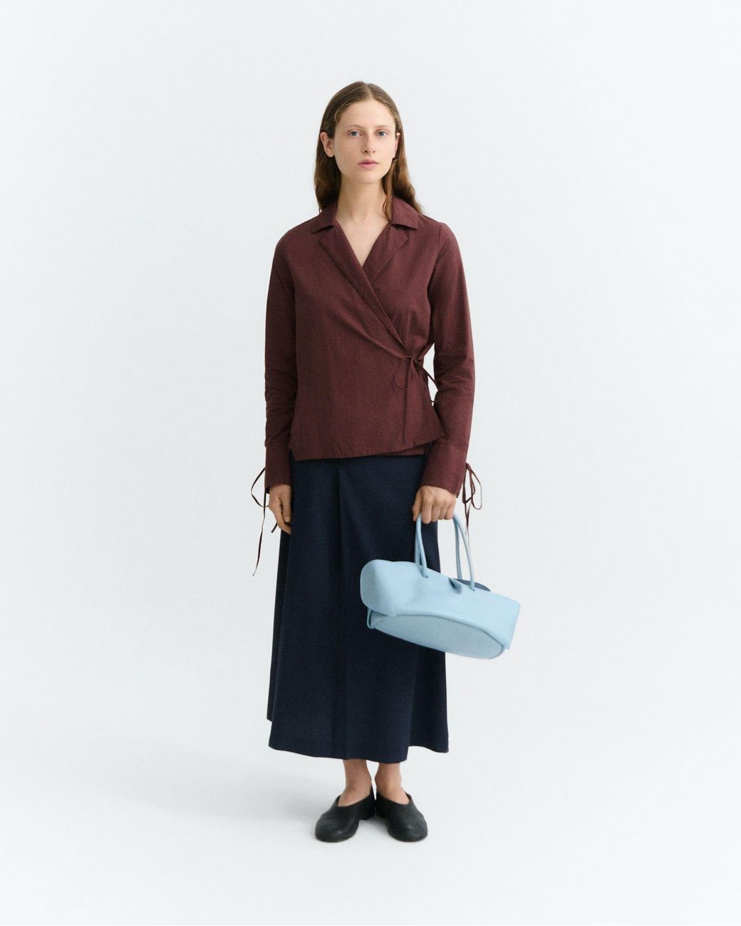 Thinking Mu Brown Wrapped Wine Seersucker Lenie Blouse