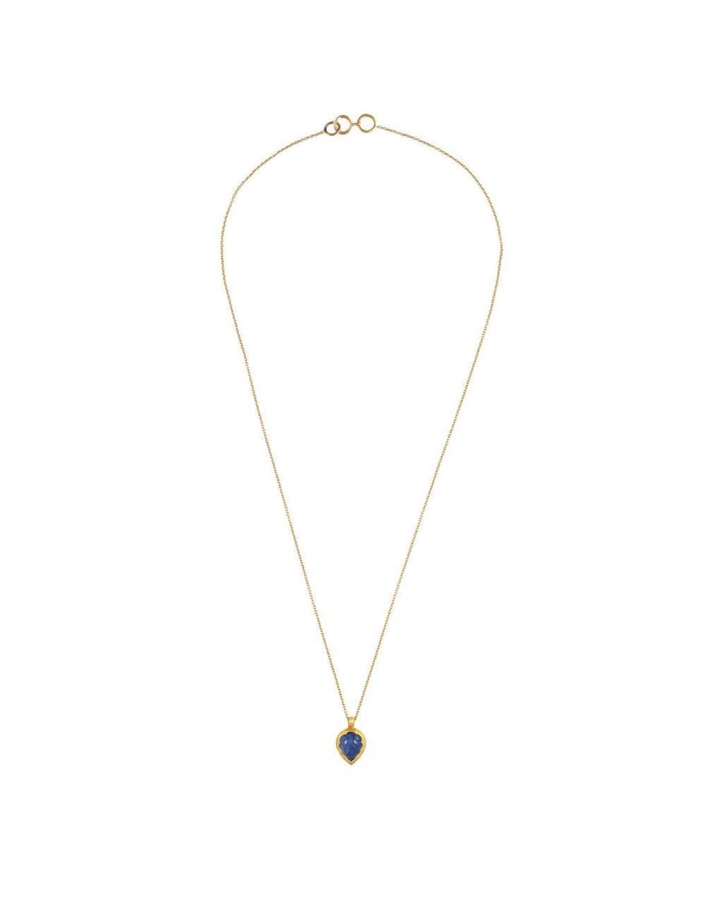 Opium Jewels Metallic Hand Carved Eighteen Carat Sapphire Pendant On Eighteen Carat Fine Chain