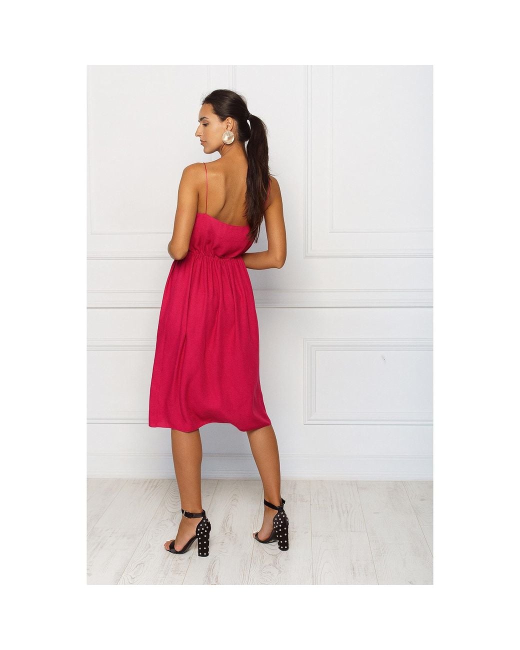 2KStyle Red Valeria Spaghetti-Straps Elasticated Party Midi Dress