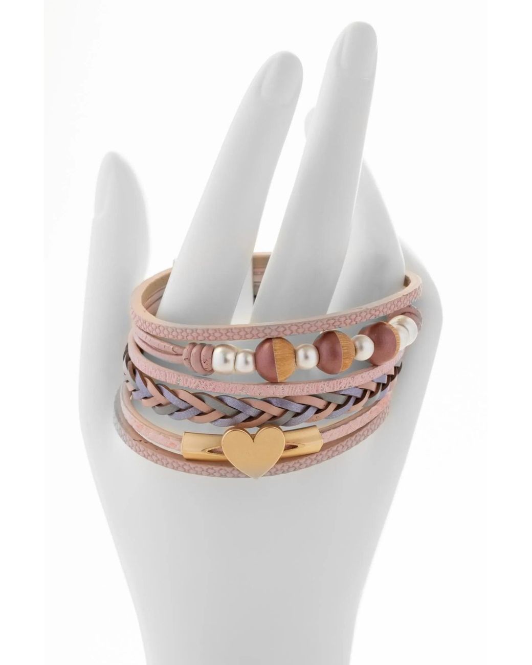 Saachi Pink Leather Wooden Beaded Bracelet