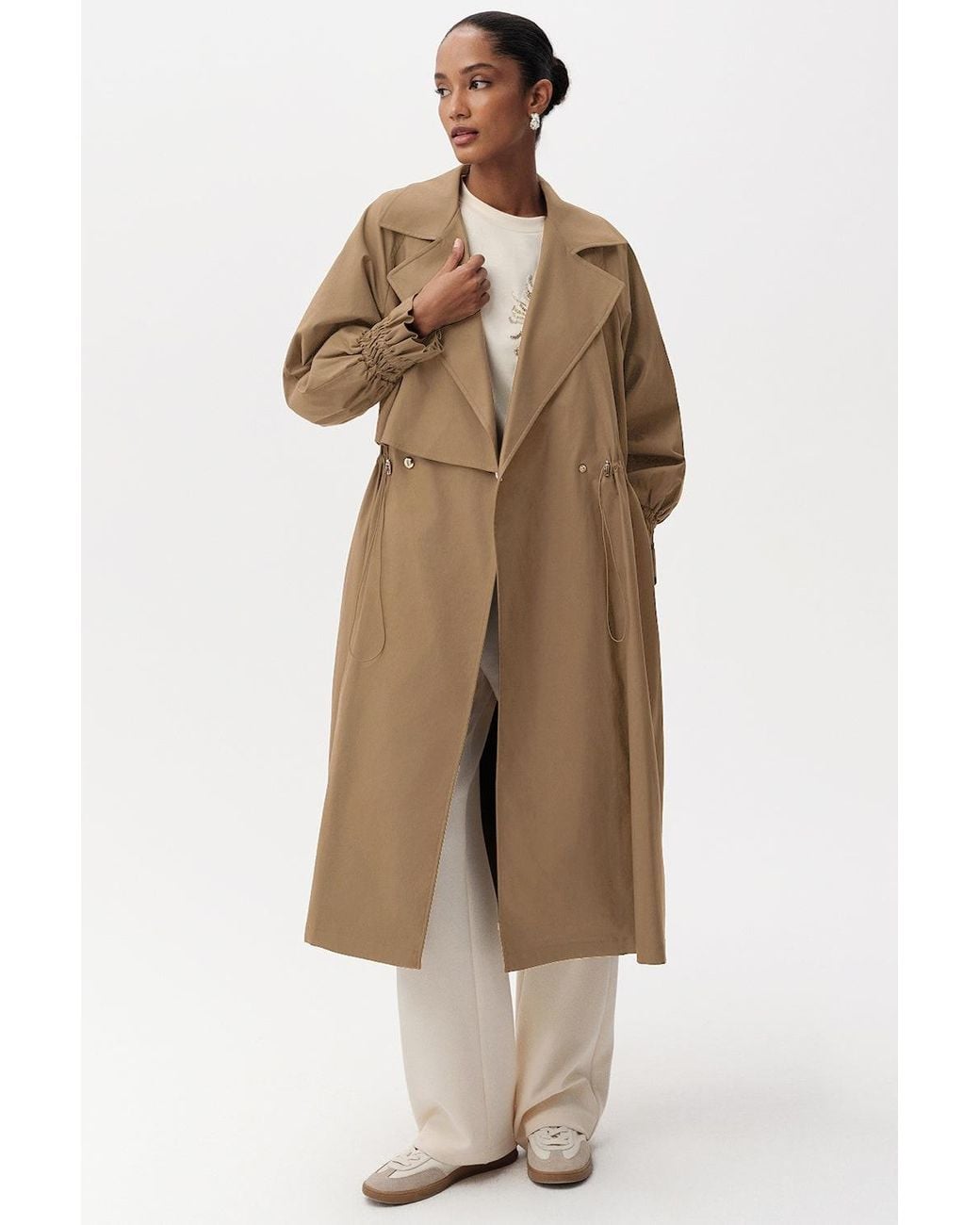 Exquise Natural Daniele Trench Coat Belted Midi Trenchcoat
