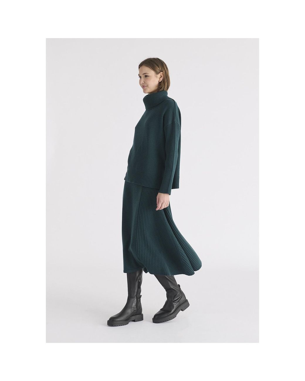 Paisie Blue Polo Neck Jumper With Ribbed Details