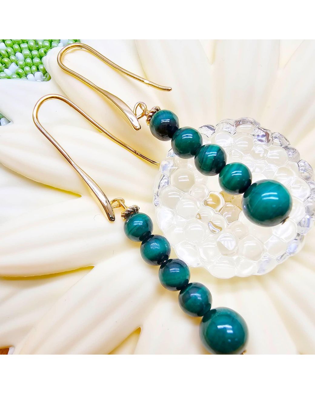 Farra Green Malachite Beaded Threader Earrings
