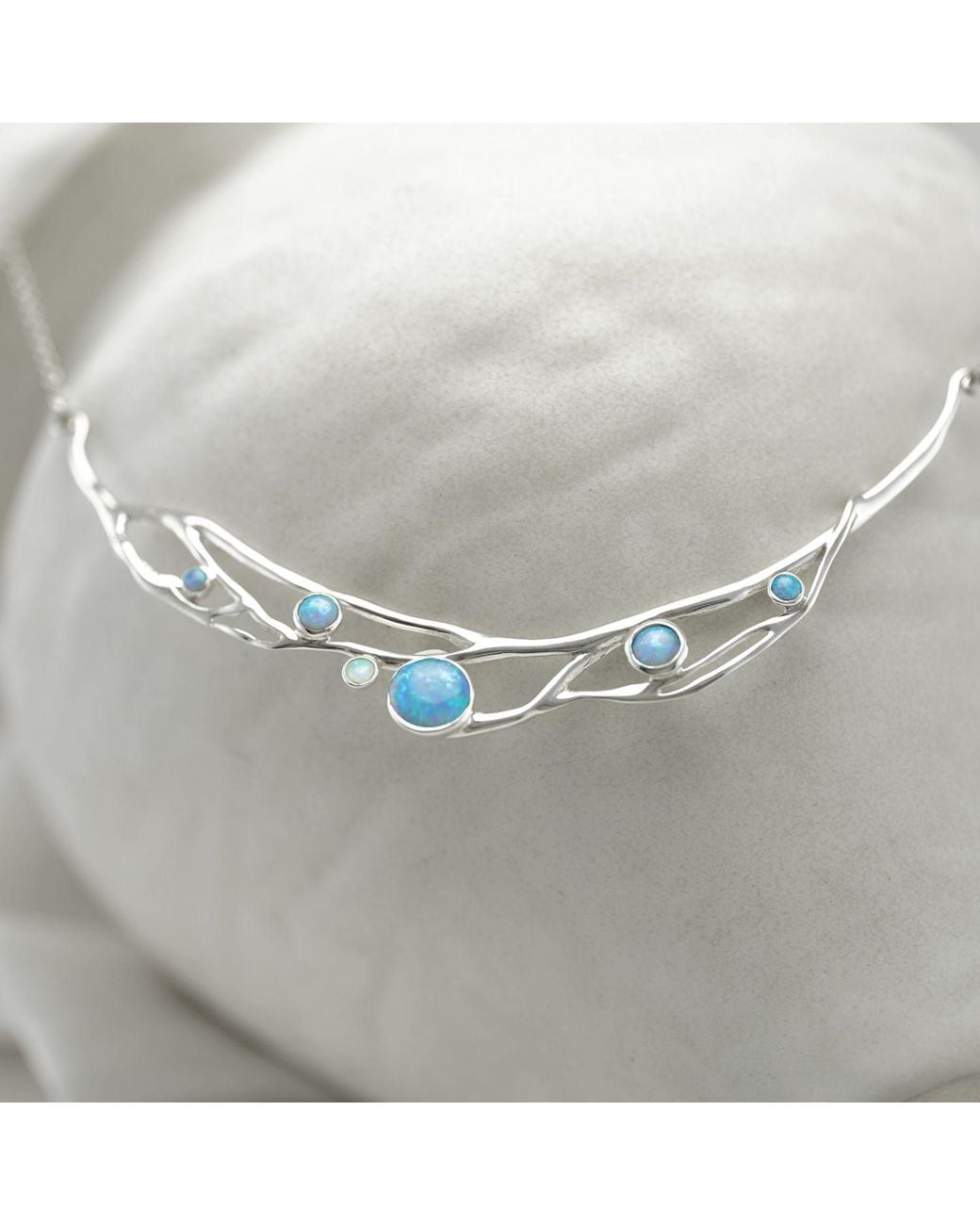 Isla Silver Metallic Handmade Organic & Fire Opal Statement Necklace