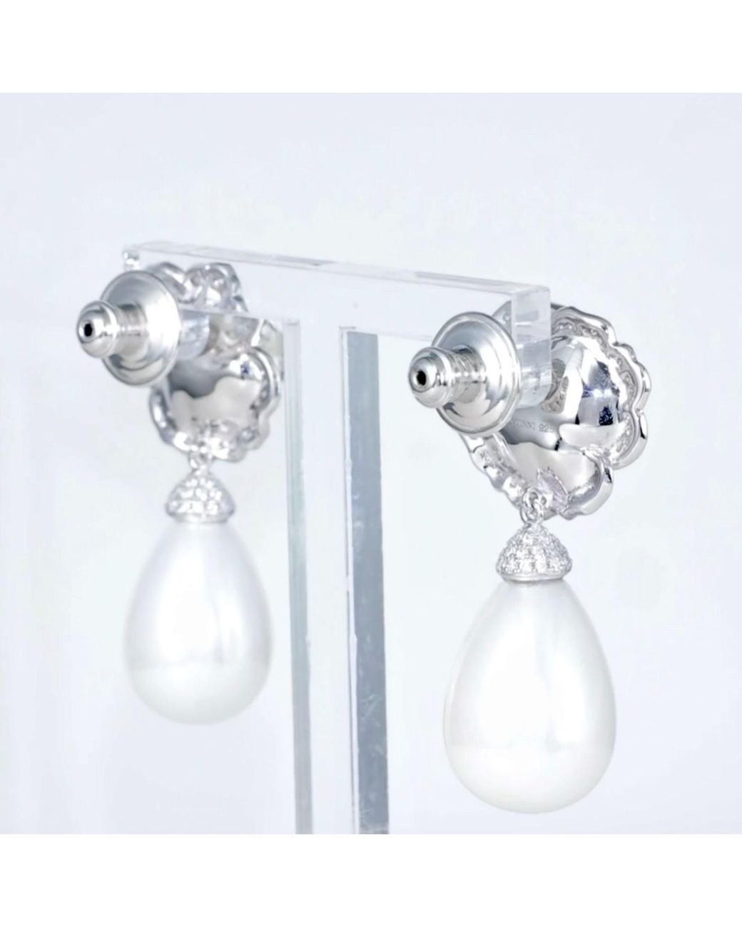 Santinni Metallic Countess Flower & Pearl Drop Earrings
