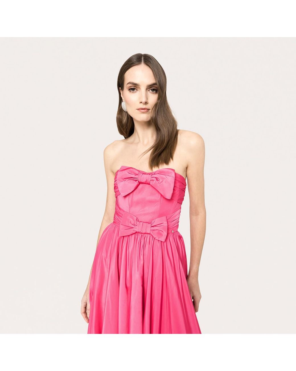 Nissa Pink Bow-Detail Taffeta Maxi Dress