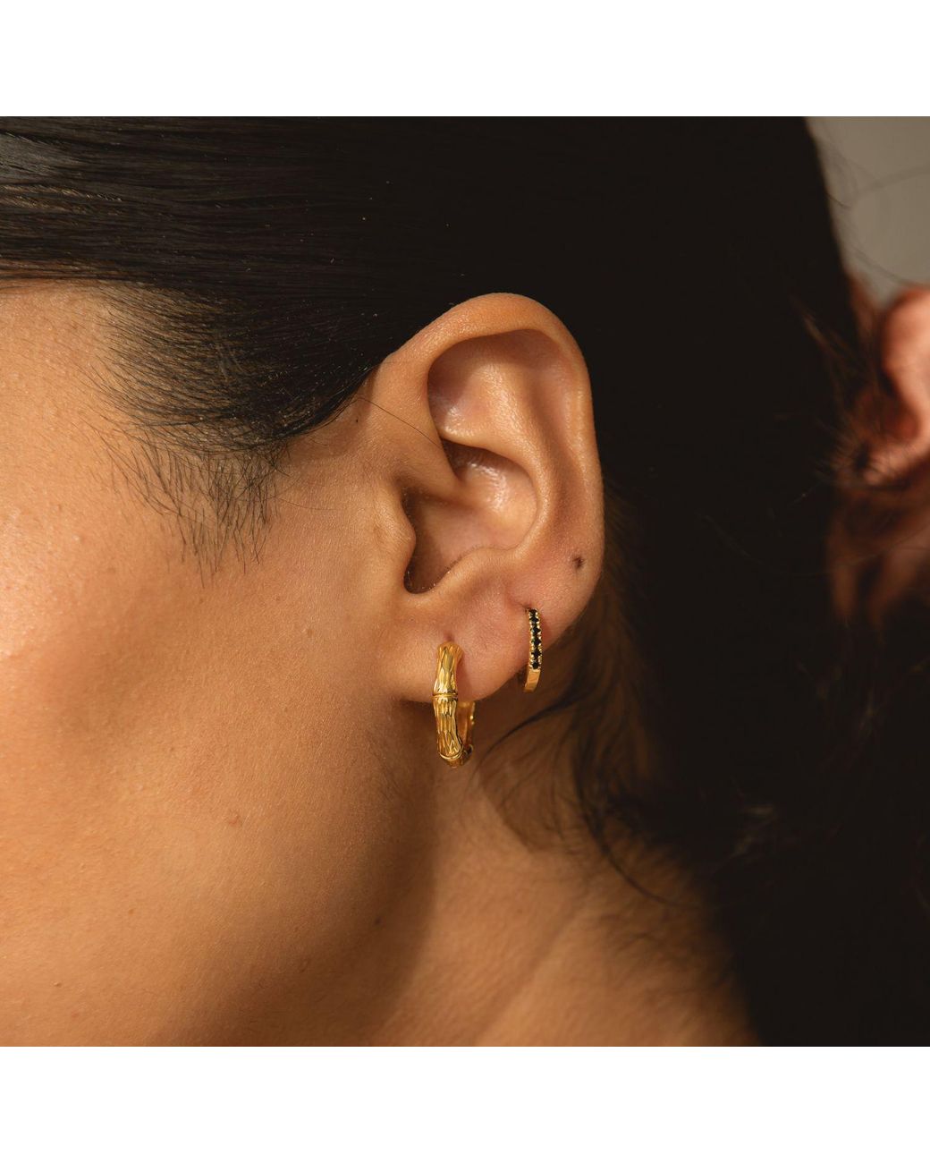 NASI SILVER Metallic Adaya Huggie Hoops- Onyx