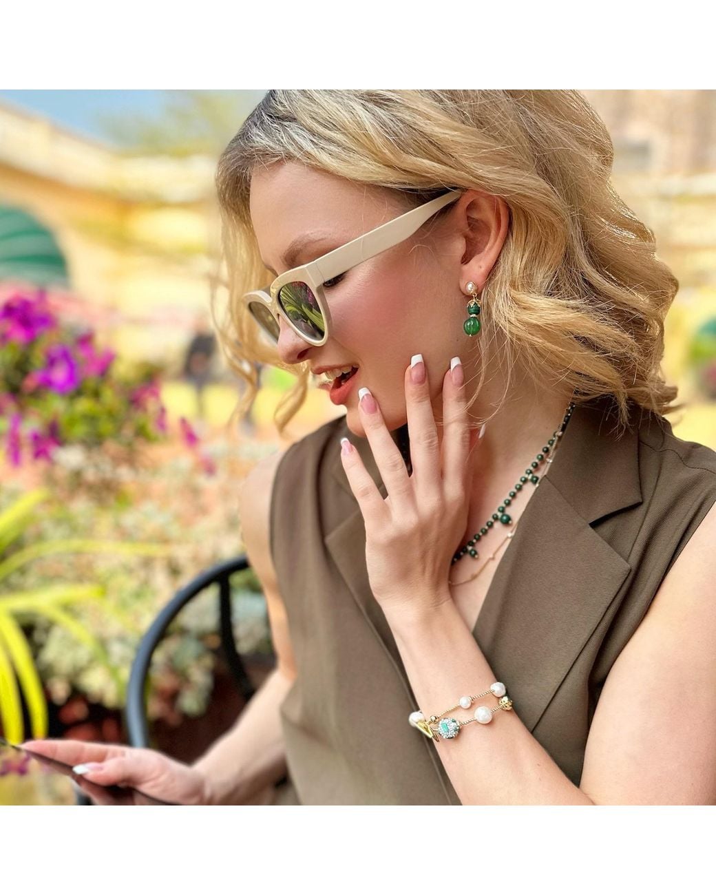 Farra Green Gemstone Adorable Dangle Earrings