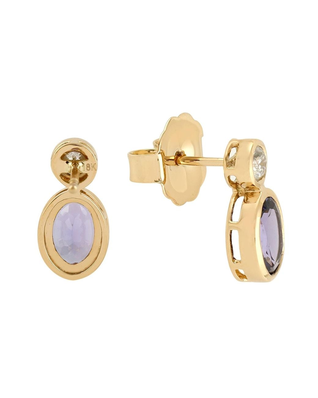 Artisan Blue Tanzanite & Diamond Drop Stud Earrings
