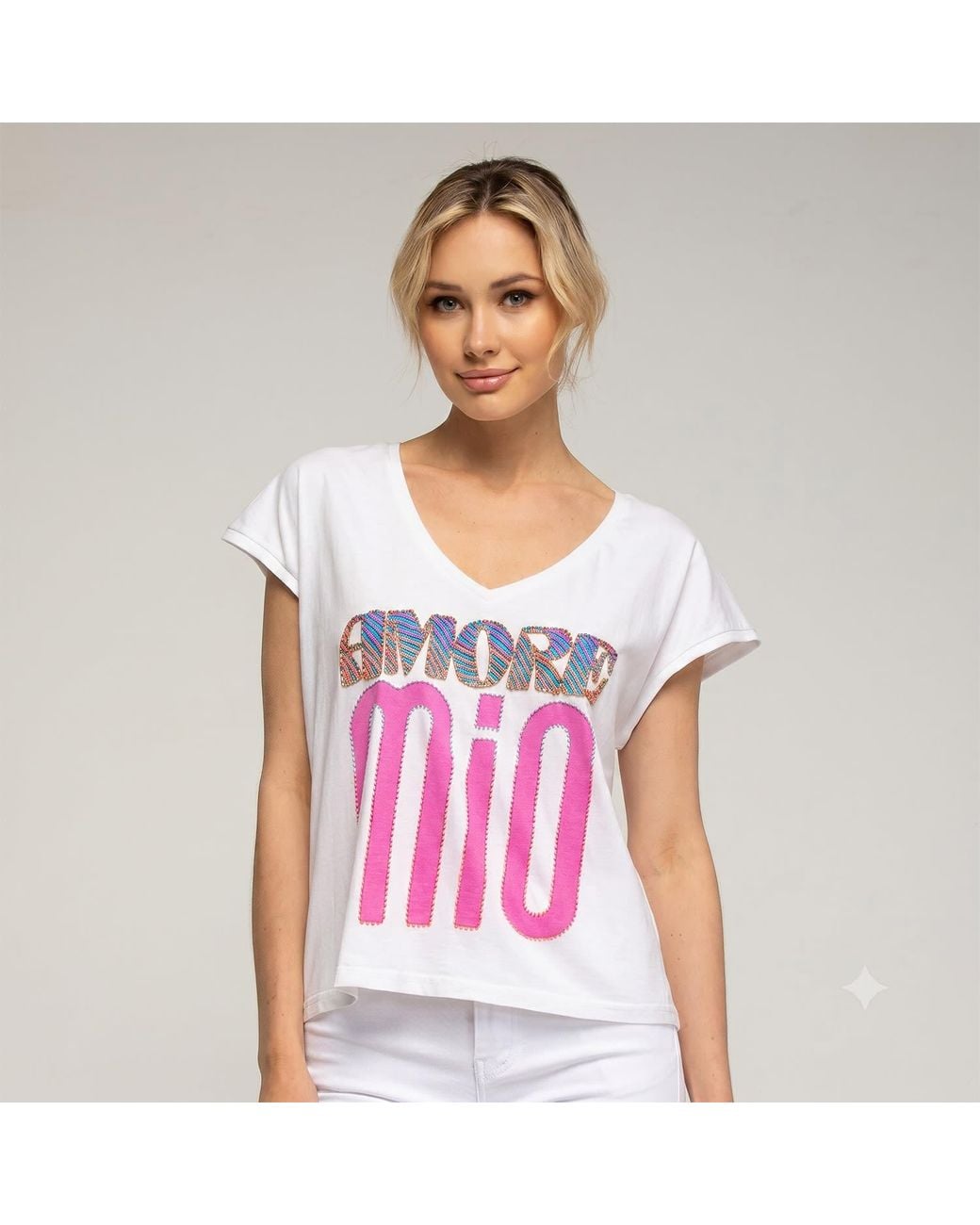 Tantra Spain Sl Pink Tshirt With Painted Text Amore Mio And Beads