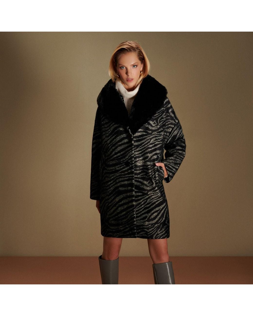 N'Onat Black Zebra Chic Vegan Coat