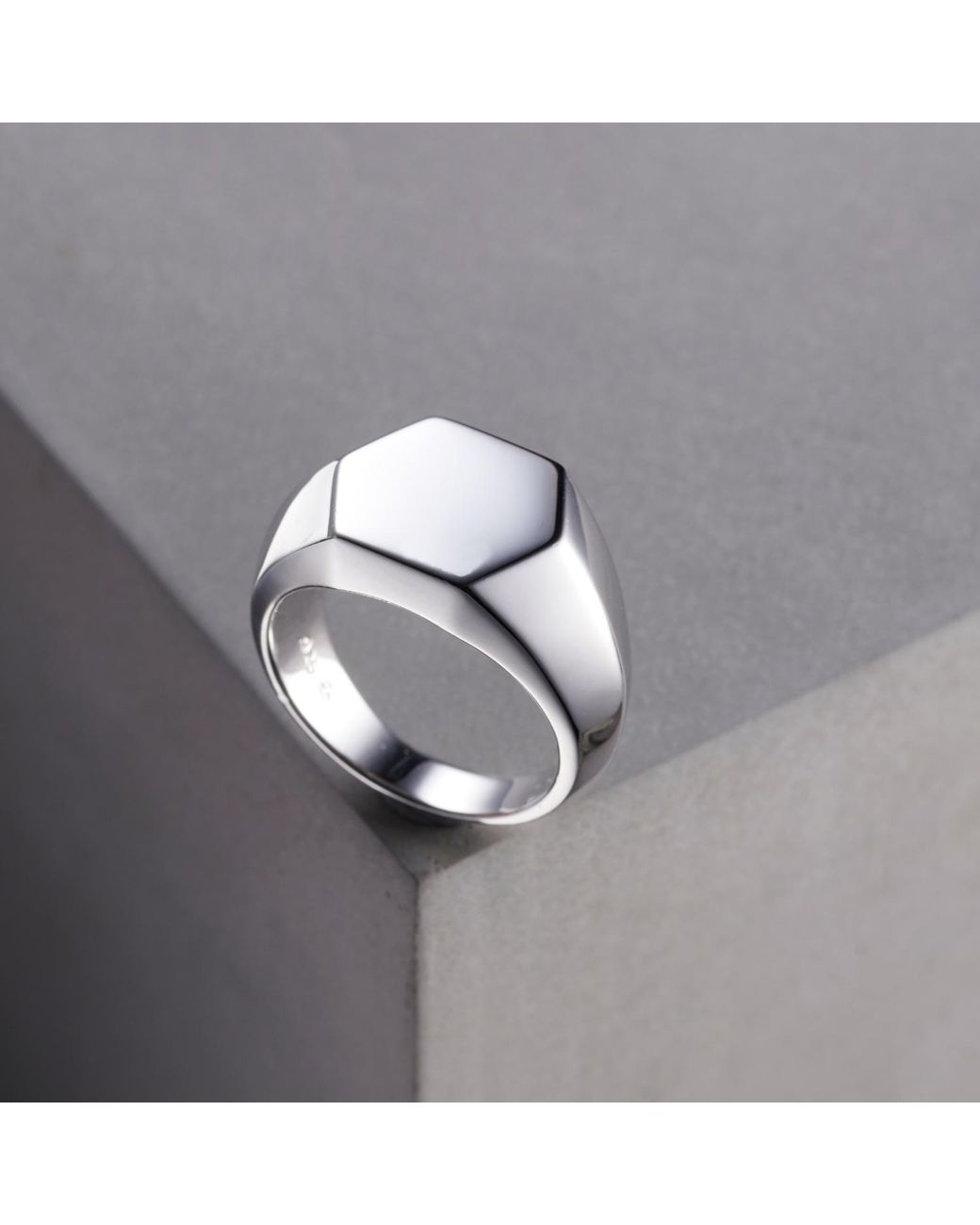 Posh Totty Designs White Sterling Silver Unisex Hexagon Signet Ring for men
