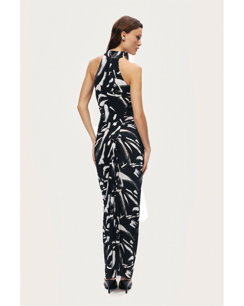Nocturne Black Printed Halter Maxi Dress