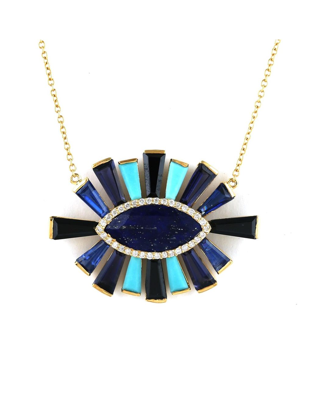 Artisan White Multi-Gemstone & Diamond Evil Eye Pendant Necklace