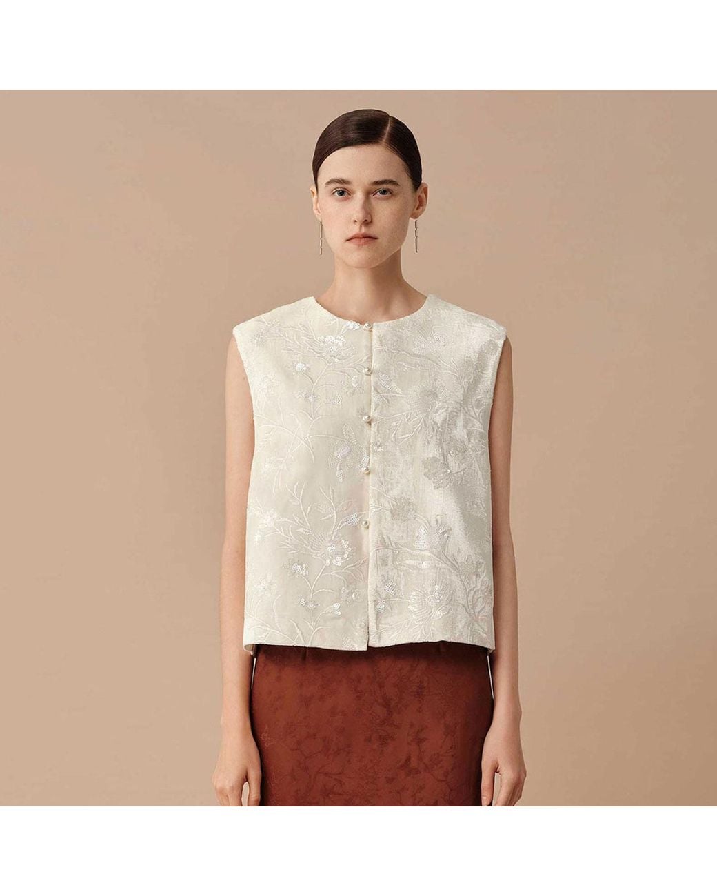 Silkinc Natural Velvet Floral Chinese Vest