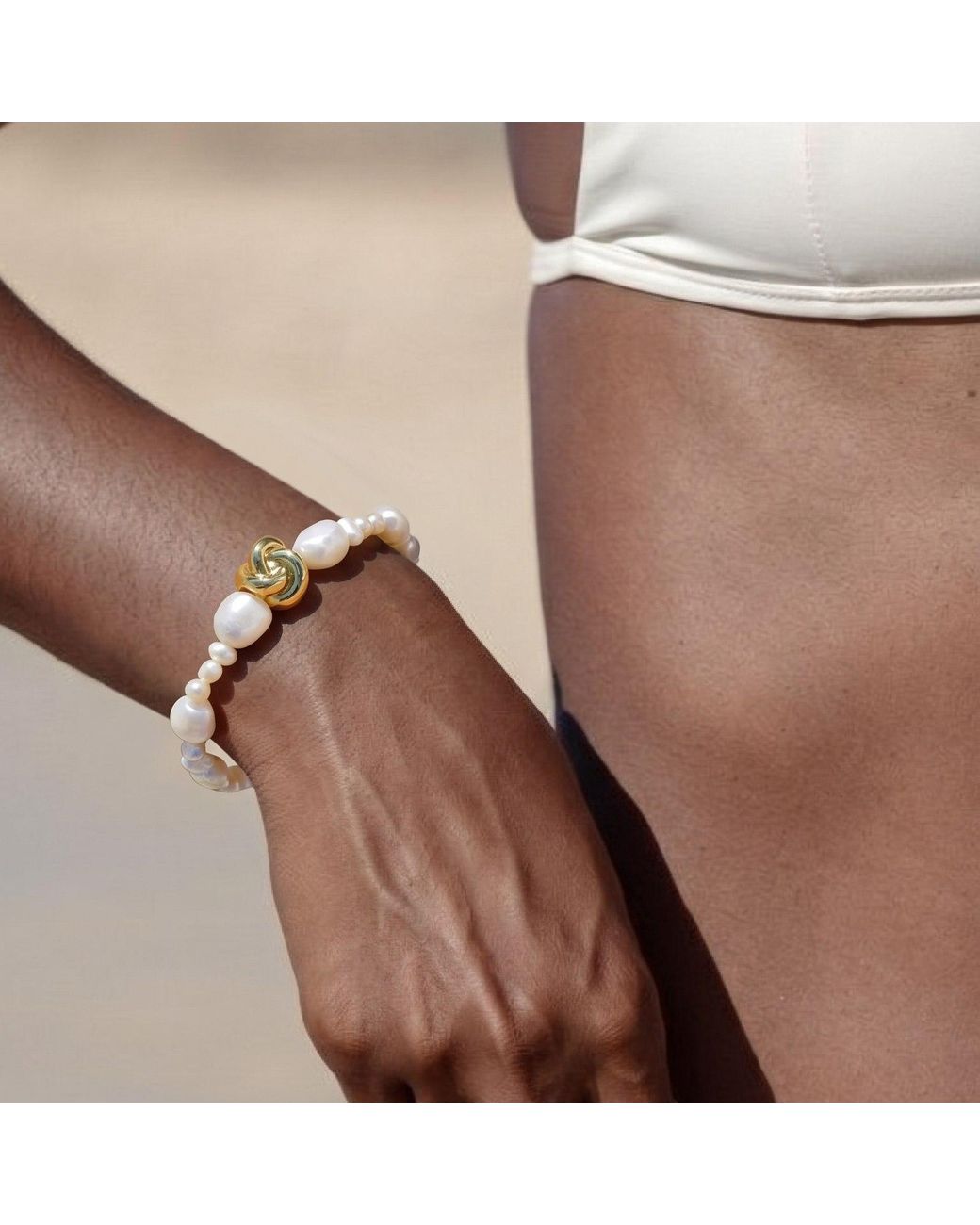 With Love Darling Metallic Knot Pearl Bracelet