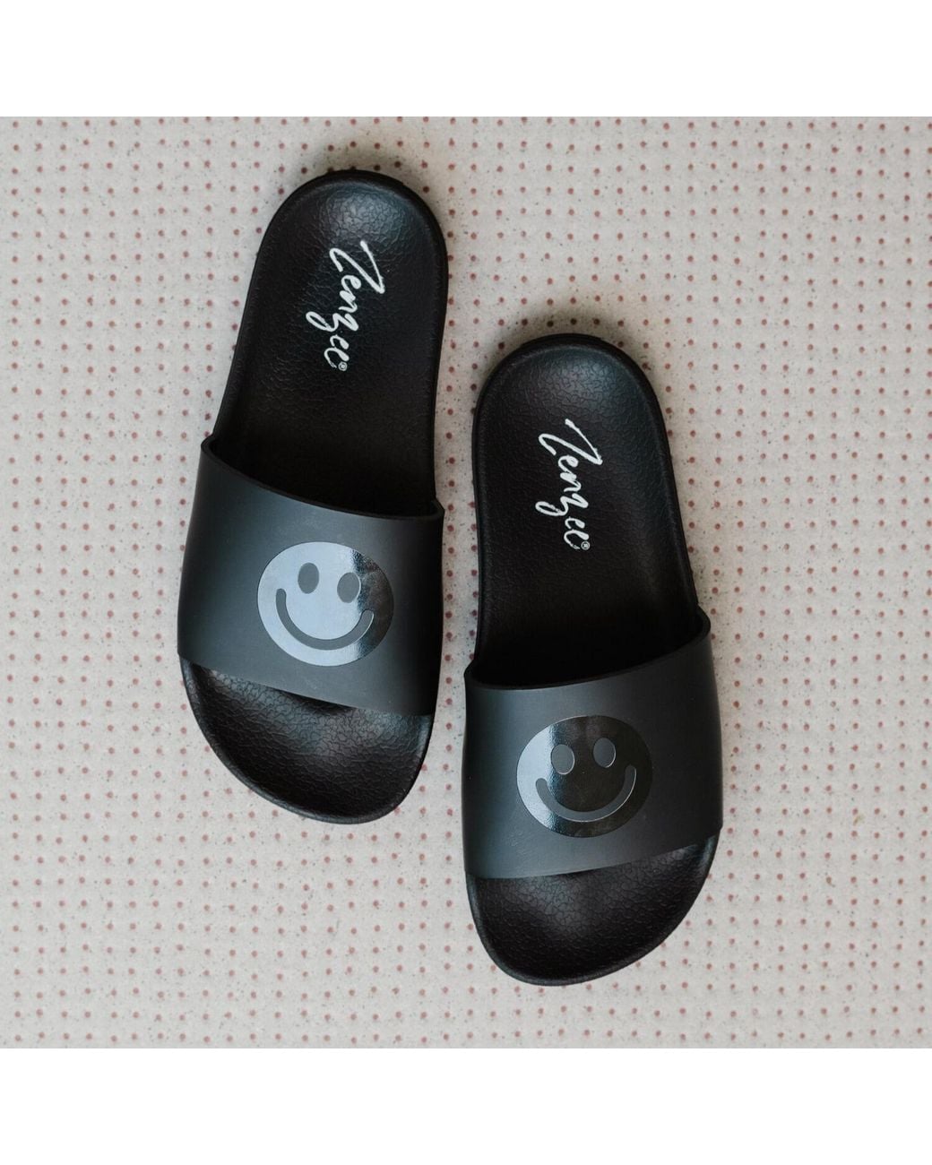 Zenzee Black Smiley Face Slide Sandals