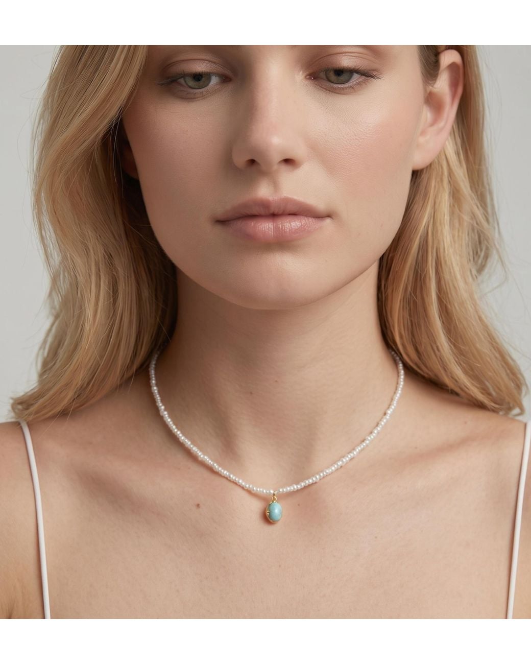 Uchi and Soto Metallic Shinju Pearl & Larimar Stone Pendant Necklace