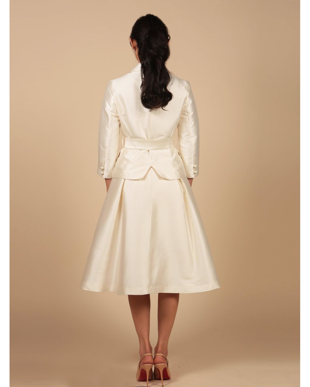 Santinni Natural Audrey Wool & Silk Dress Coat