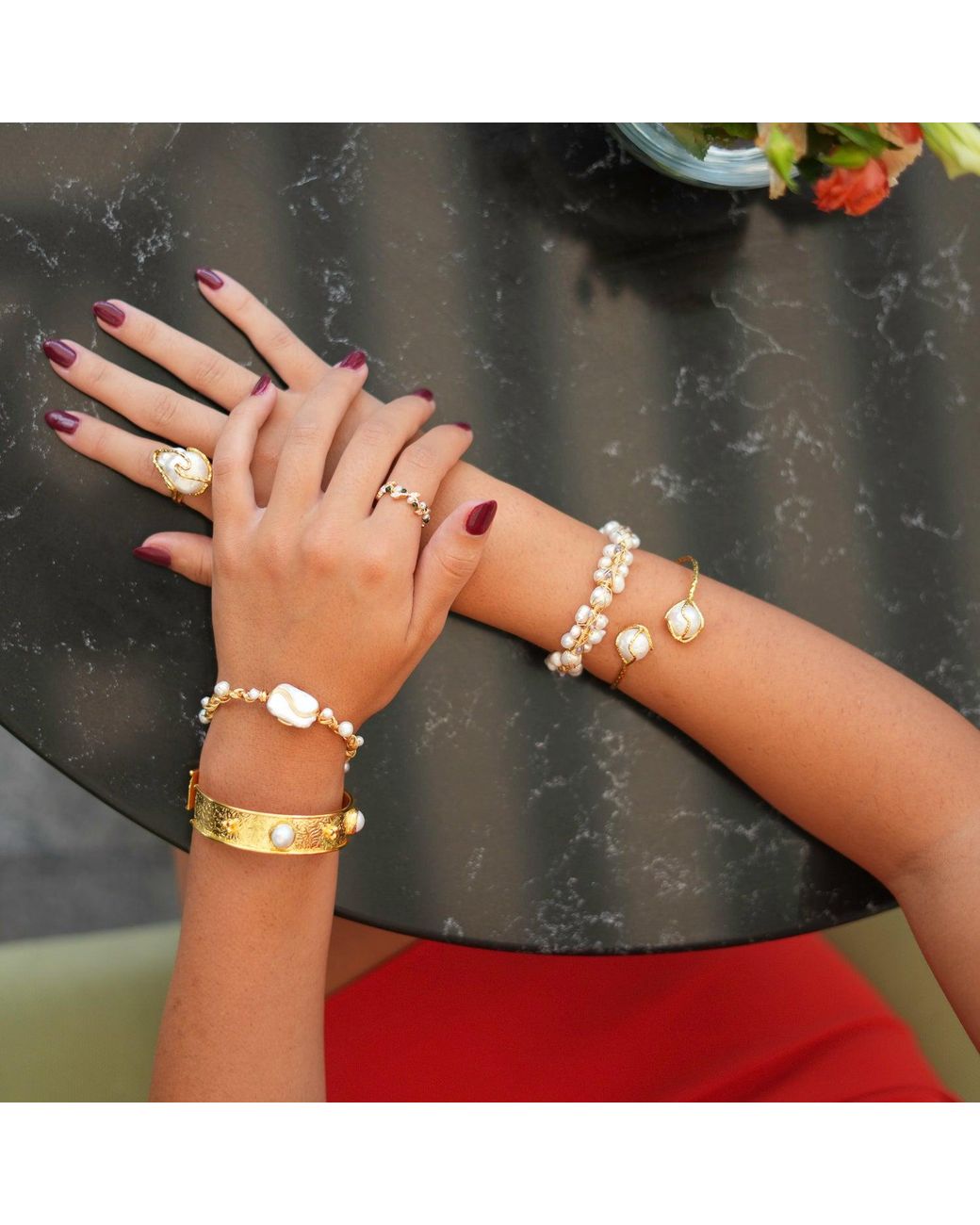 Ebru Jewelry Metallic Baroque Pearl Design Isis Chunky Ring