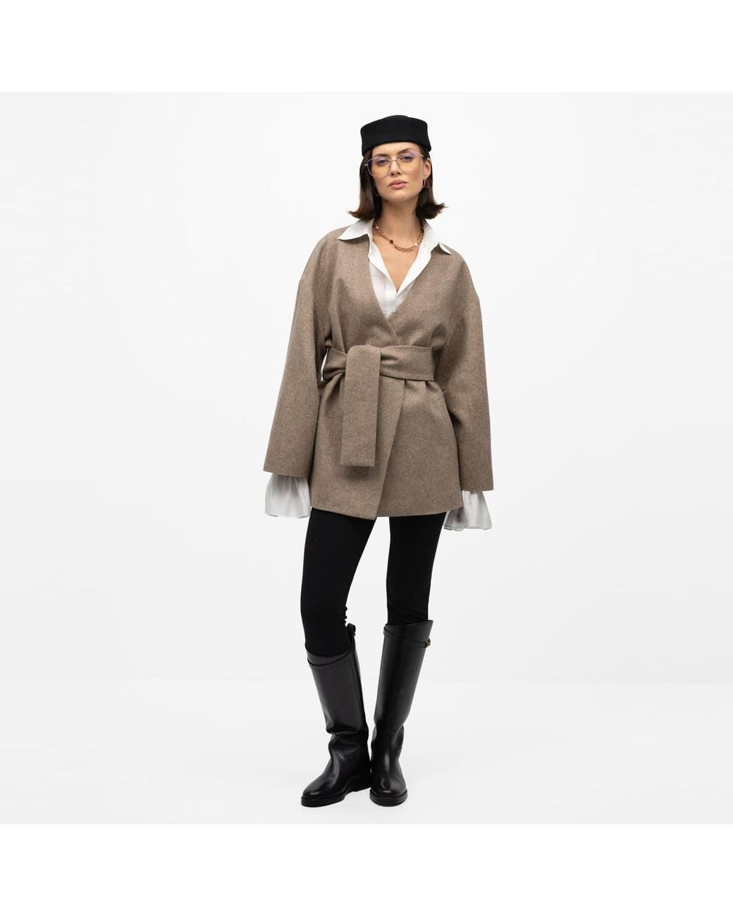 Mandragora Brown Neutrals Oversized Wool Kimono With Belt Arke