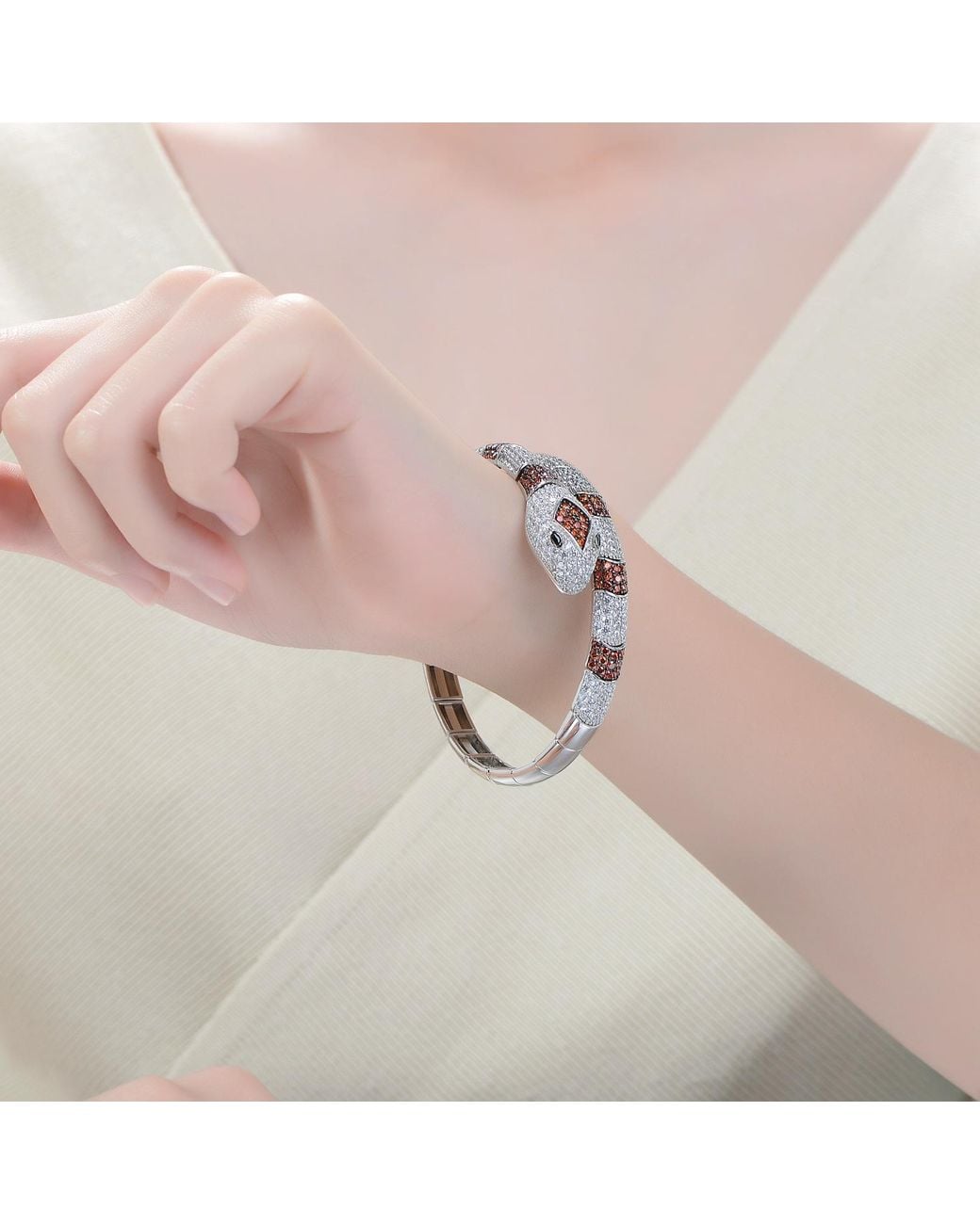 Genevive Jewelry Metallic Genevive Sterling Plated With Cubic Zirconia Serpent Bracelet