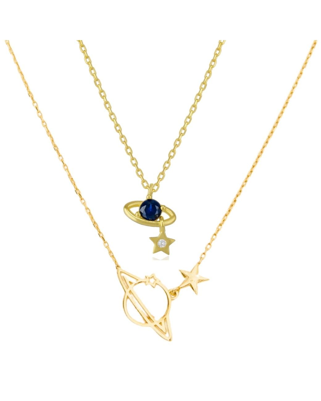 Spero London Metallic Double Saturn Necklace Layering Set Sterling