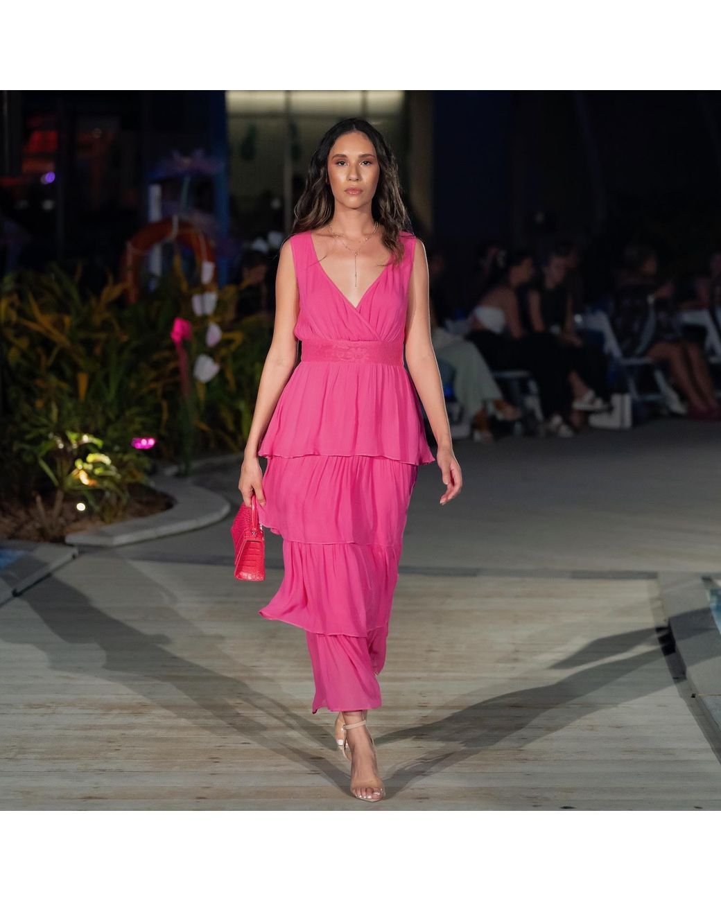 Why Mary Pink Hot Layered Maxi Dress