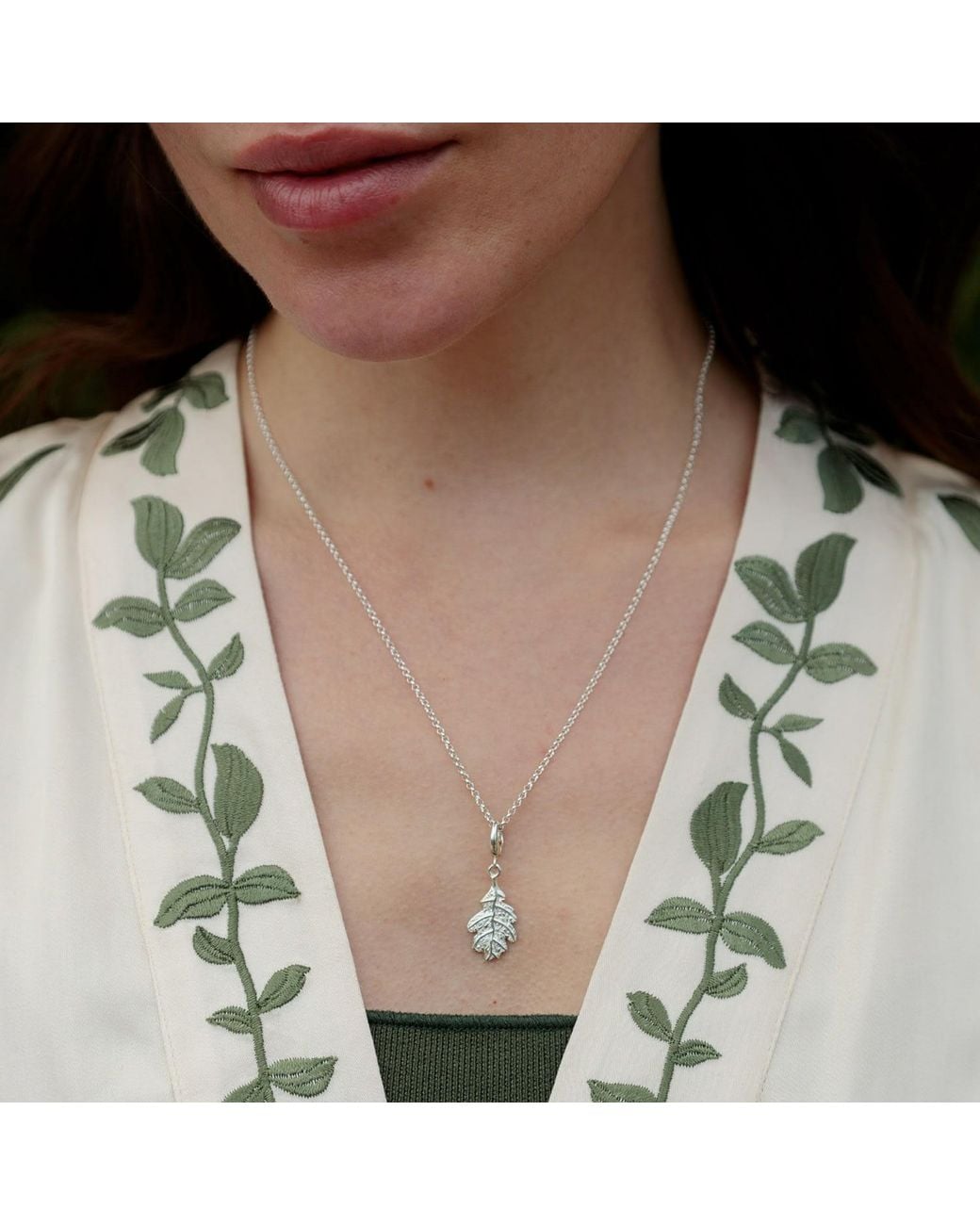 Lily Charmed Metallic Sterling Oak Leaf Charm Necklace