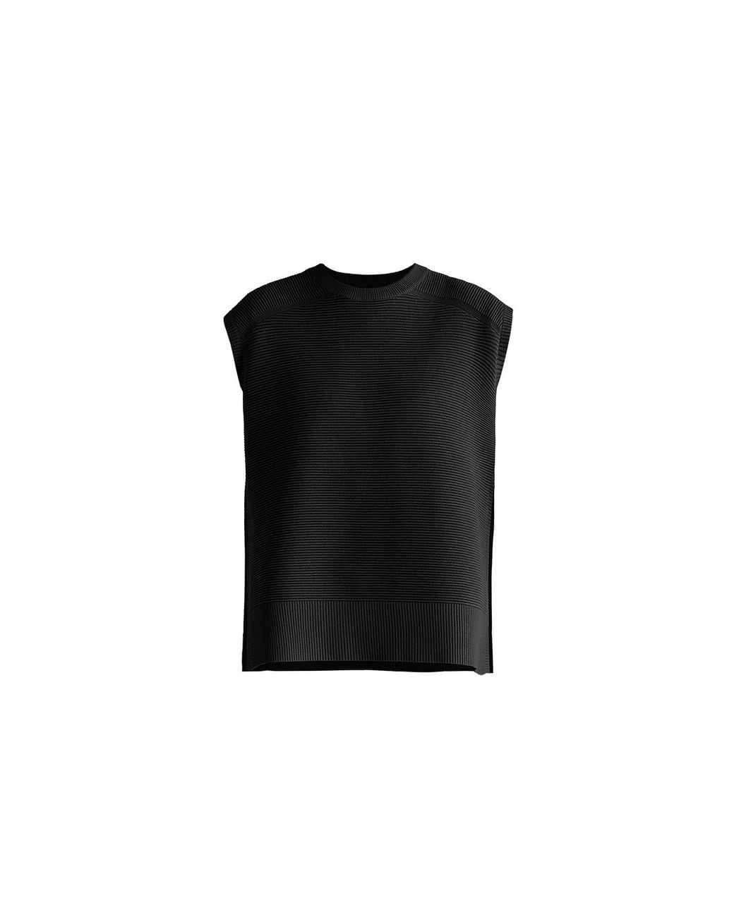Paisie Black Side Slit Sleeveless Ribbed Jumper
