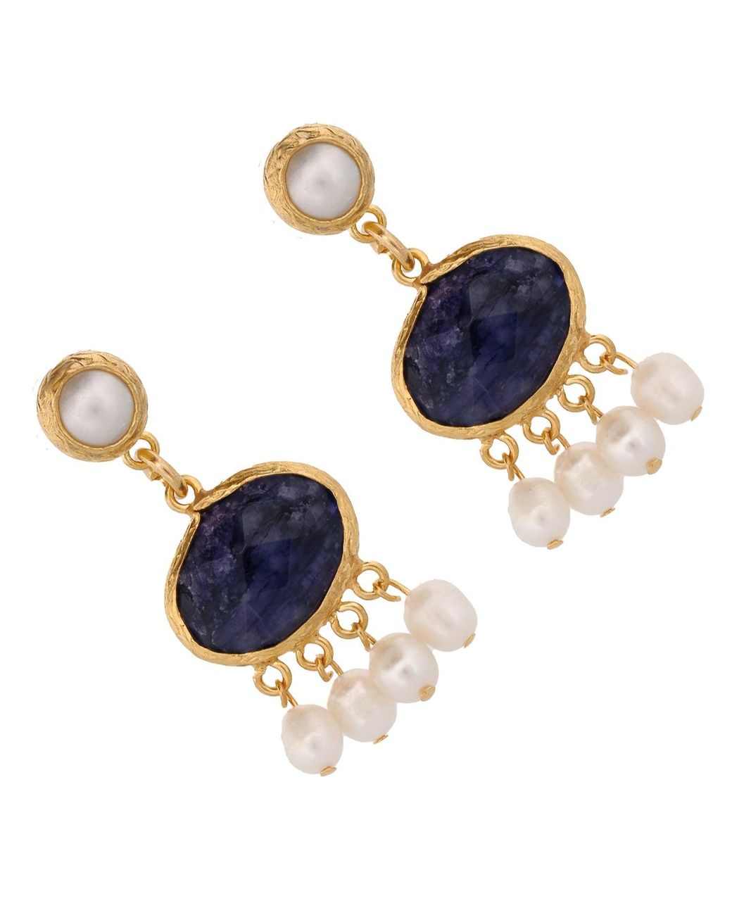 Ebru Jewelry Blue Cleopatra Pearl & Sapphire Stone Tassel Earrings