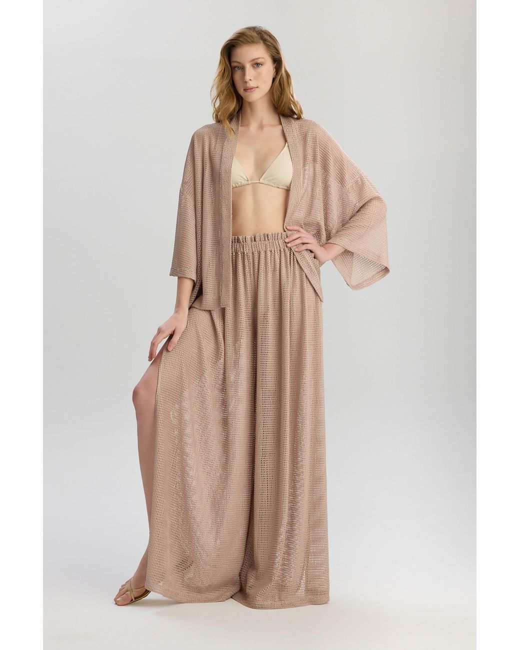 Lilamie Natural Carmen Loose Fit Long Sleeve Summer Kimono Top