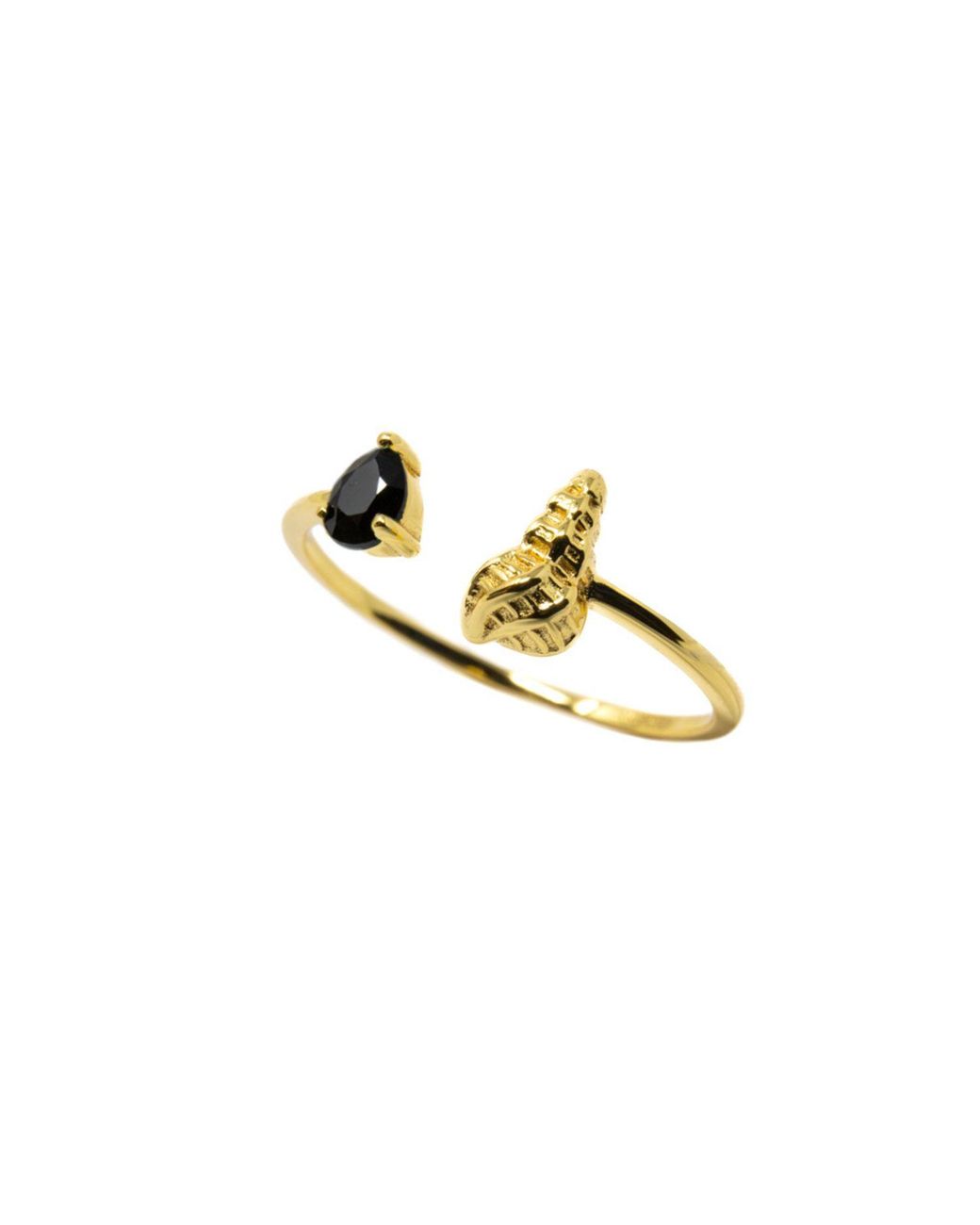 NASI SILVER Metallic Shell Sedef Ring- Onyx