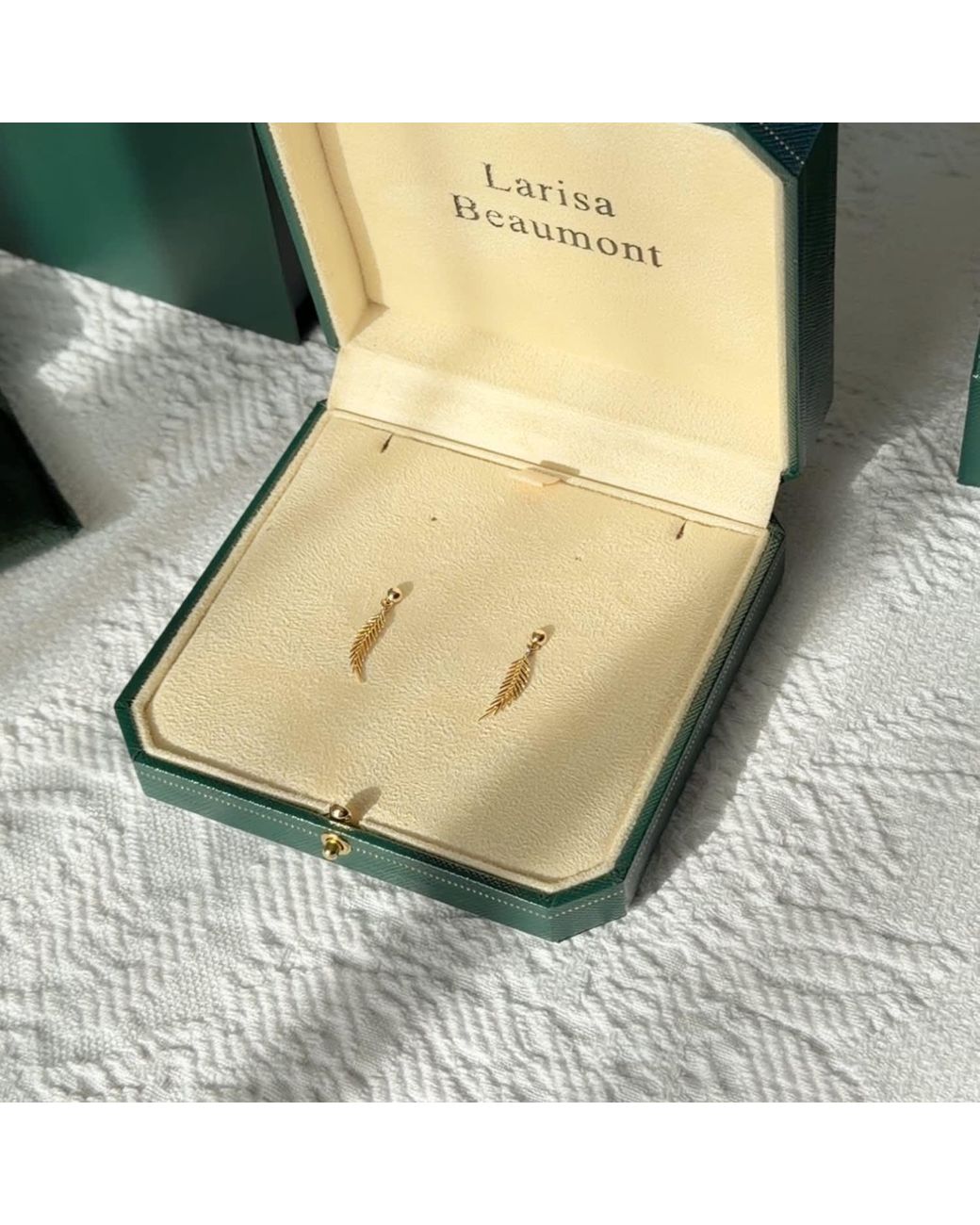 Larisa Beaumont Metallic Resilience Earrings – 14K Fern Leaf Drops