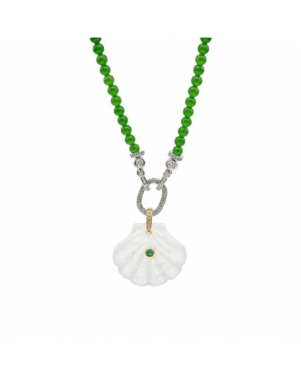 Ormiro Metallic Aphrodite Chardonnay & Clear Quartz Shell Necklace