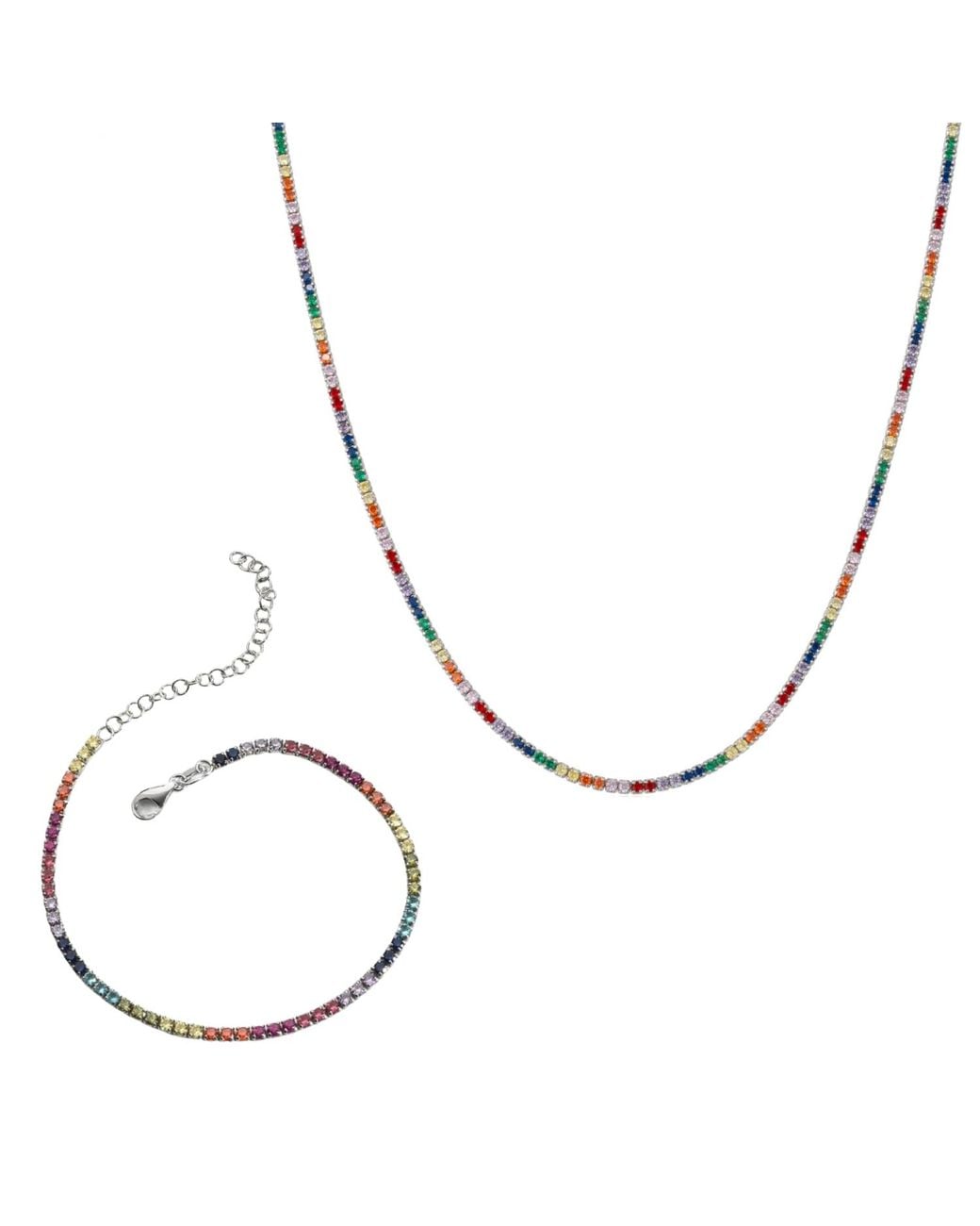 Spero London Metallic Tennis Necklace & Bracelet Set Sterling
