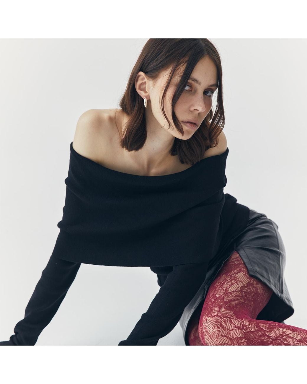 Ats the Label Black Sia Off Shoulder Knit Top