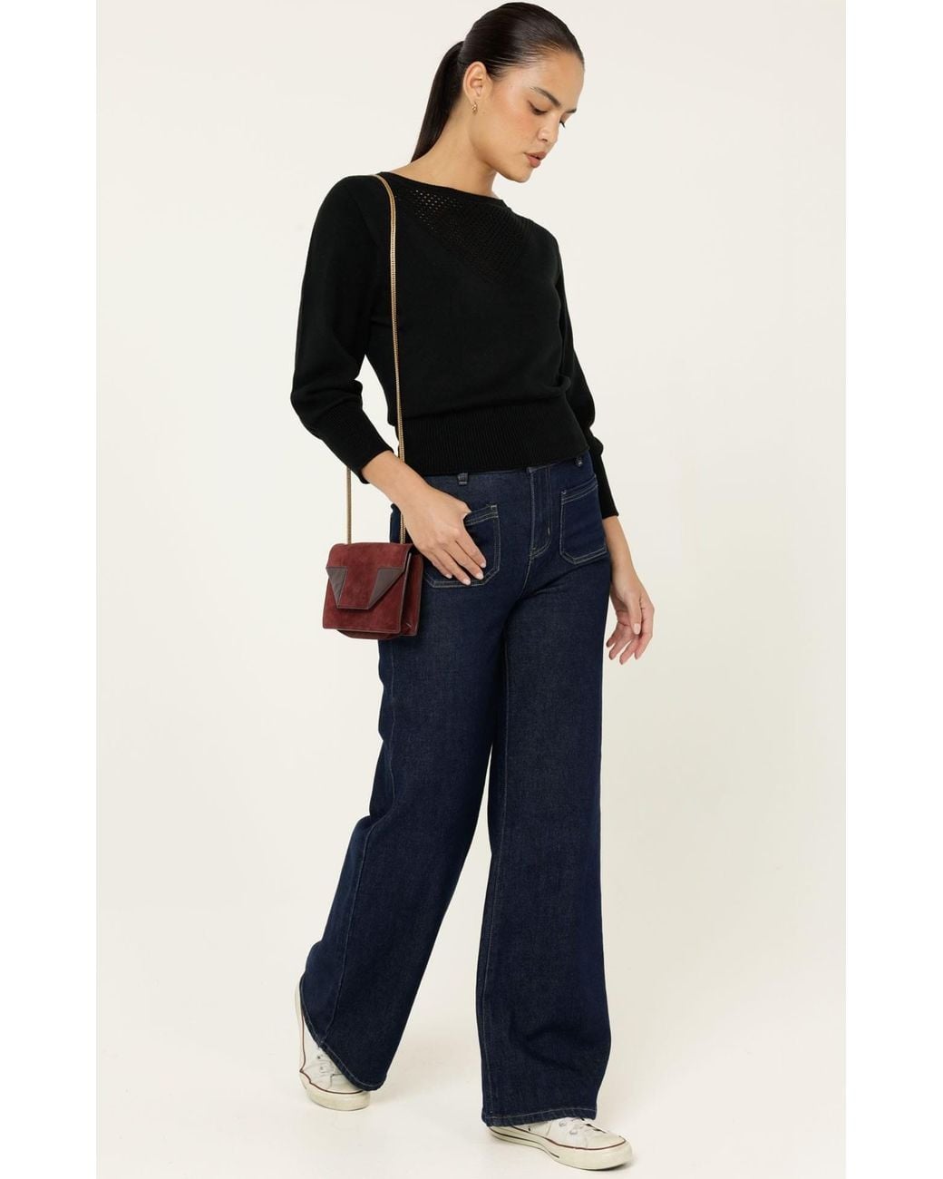 SACHA DRAKE Black Chloe Three Quarter Sleeve Knit Top
