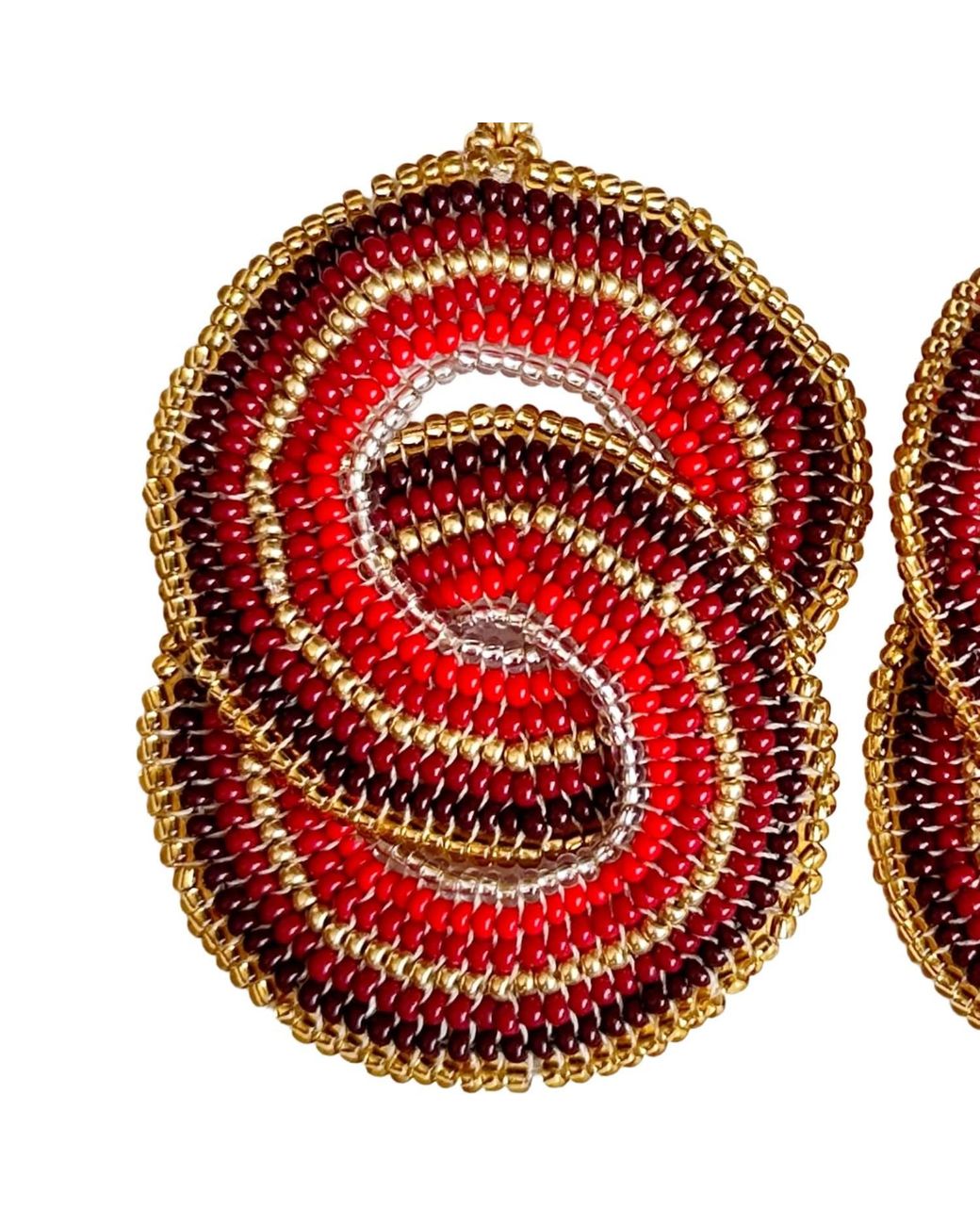 Iliana Arrazola Red Crisscrossed Circle, Dangle Earrings, Glass Beads, Beaded Jewelry