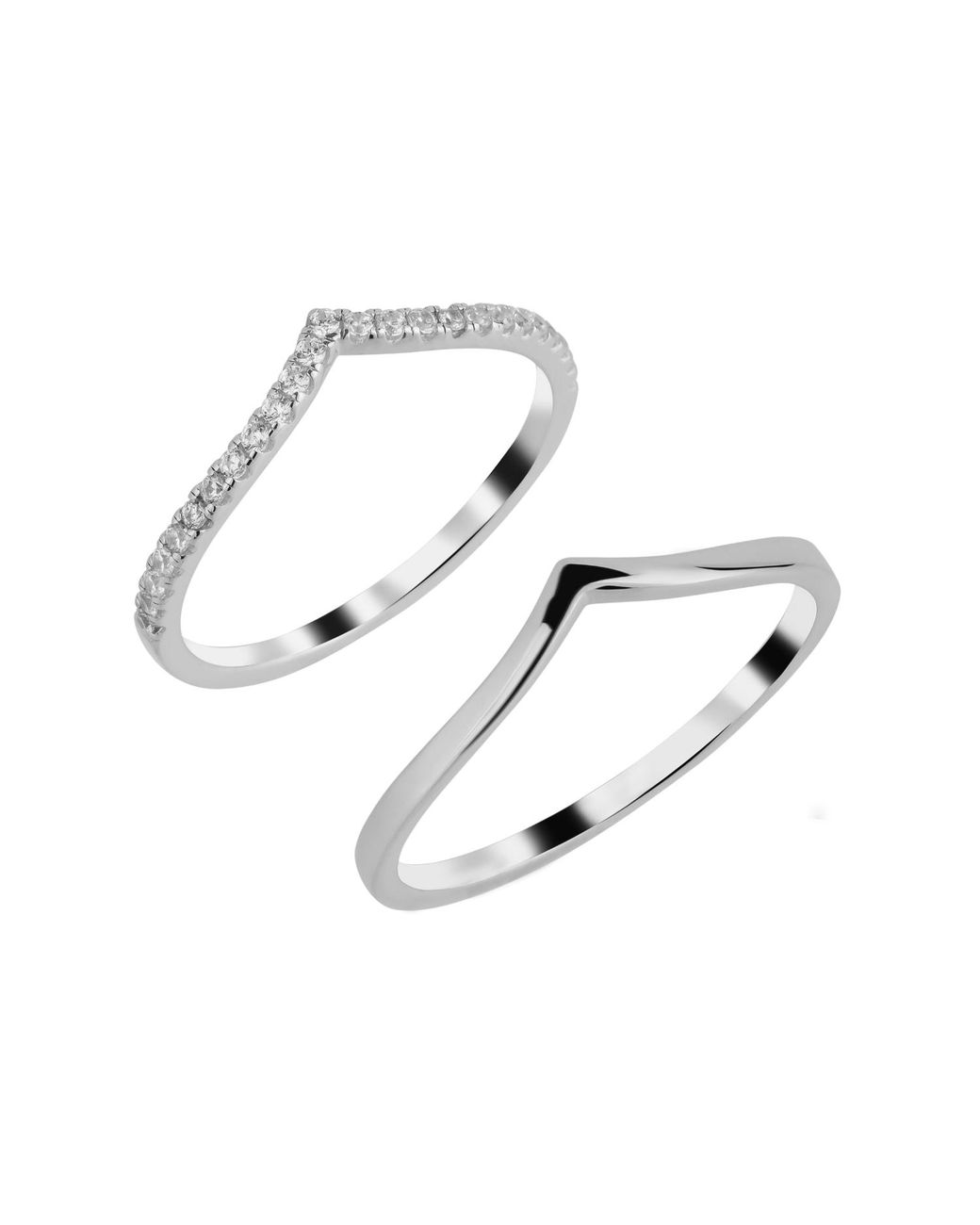 Spero London Metallic Sterling Wishbone Stacker V Ring Set