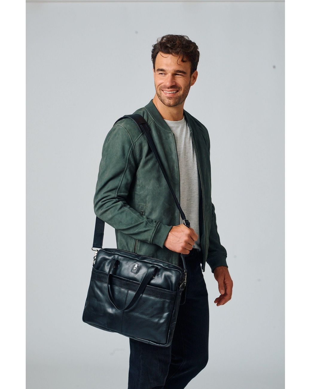 Mauritius Black Leather Laptop Bag Briefcase & Travel Bag Taylor for men